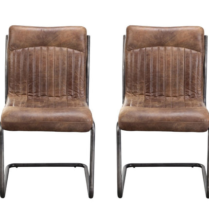 Set of Two Brown and Black Leather Dining Side Chairs HomeRoots