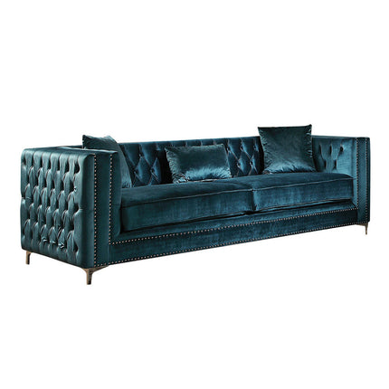 ACME 52790 Gillian Sofa with 3 Pillows, Dark Teal Velvet