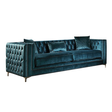 ACME 52790 Gillian Sofa with 3 Pillows, Dark Teal Velvet ACME Furniture