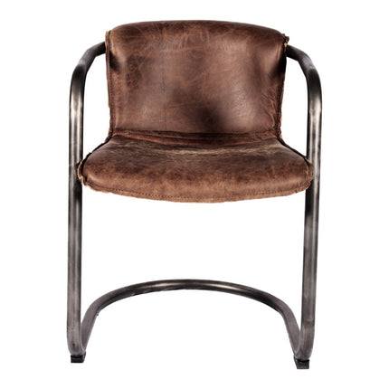 Set of Two Brown and Silver Leather Dining Arm Chairs HomeRoots