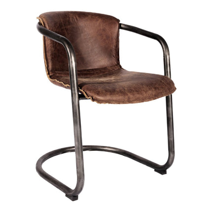 Set of Two Brown and Silver Leather Dining Arm Chairs HomeRoots
