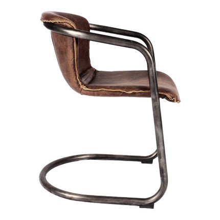 Set of Two Brown and Silver Leather Dining Arm Chairs HomeRoots