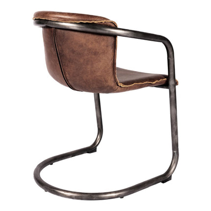 Set of Two Brown and Silver Leather Dining Arm Chairs HomeRoots