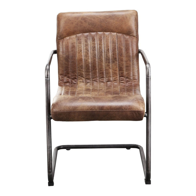Set of Two Brown and Black Leather Dining Arm Chairs HomeRoots