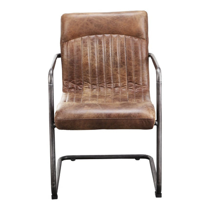 Set of Two Brown and Black Leather Dining Arm Chairs HomeRoots