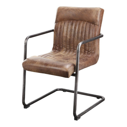 Set of Two Brown and Black Leather Dining Arm Chairs HomeRoots