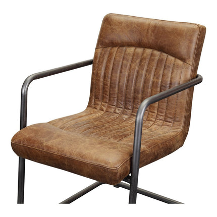 Set of Two Brown and Black Leather Dining Arm Chairs HomeRoots