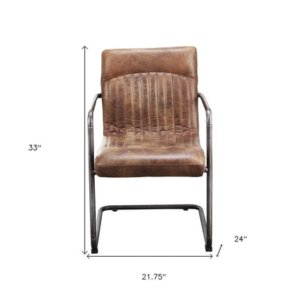 Set of Two Brown and Black Leather Dining Arm Chairs HomeRoots