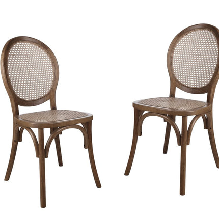 Set of Two Brown Solid Wood and Rattan King Louis Back Dining Arm Chairs HomeRoots