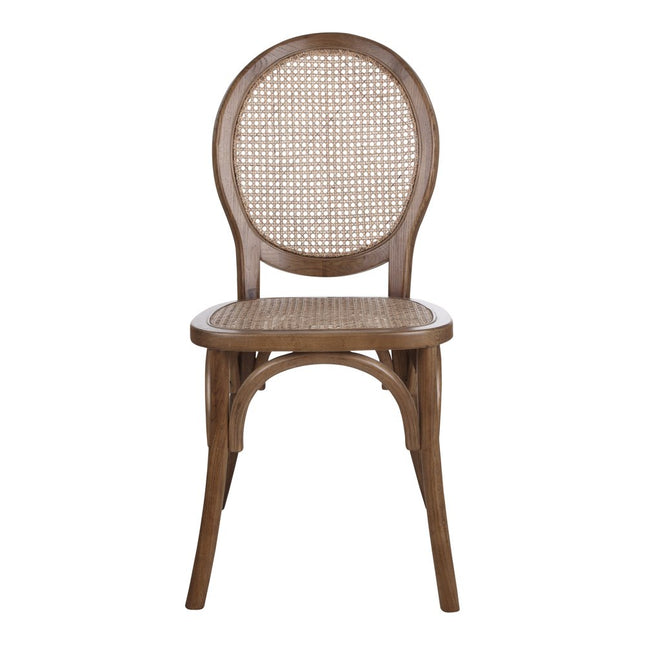 Set of Two Brown Solid Wood and Rattan King Louis Back Dining Arm Chairs