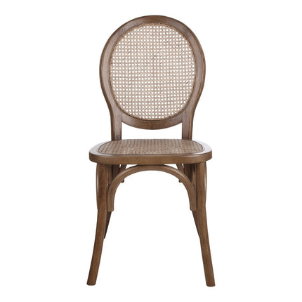 Set of Two Brown Solid Wood and Rattan King Louis Back Dining Arm Chairs HomeRoots