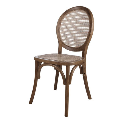 Set of Two Brown Solid Wood and Rattan King Louis Back Dining Arm Chairs HomeRoots