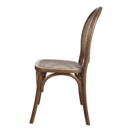 Set of Two Brown Solid Wood and Rattan King Louis Back Dining Arm Chairs HomeRoots