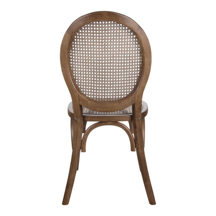 Set of Two Brown Solid Wood and Rattan King Louis Back Dining Arm Chairs HomeRoots