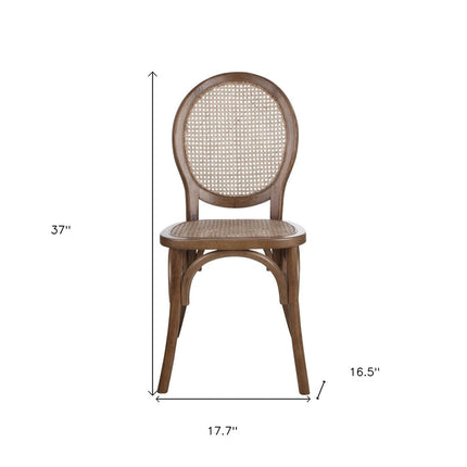 Set of Two Brown Solid Wood and Rattan King Louis Back Dining Arm Chairs HomeRoots