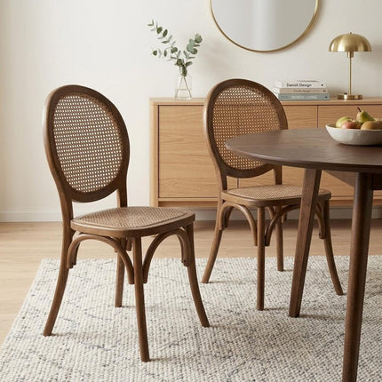 Set of Two Brown Solid Wood and Rattan King Louis Back Dining Arm Chairs HomeRoots