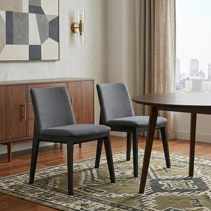 Set of Two Charcoal and Black Fabric Dining Side Chairs HomeRoots