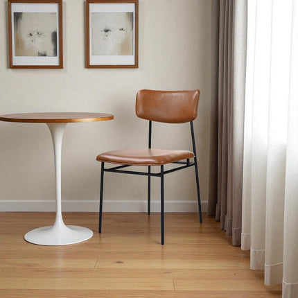 Brown and Black Leather Open Back Dining Side Chair HomeRoots