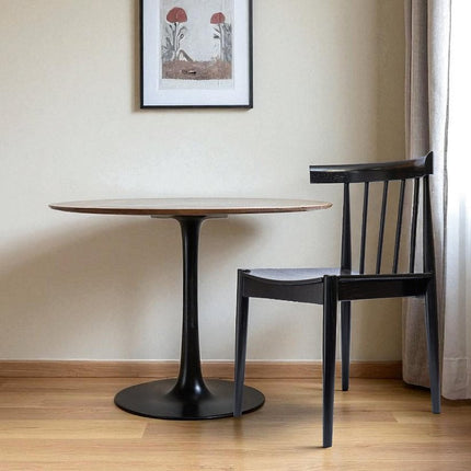 Black Solid Wood and Wood Slat Back Dining Side Chair HomeRoots