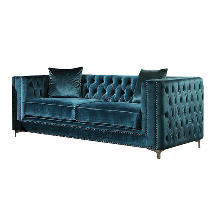 ACME 52791 Gillian Loveseat with 2 Pillows, Dark Teal Velvet