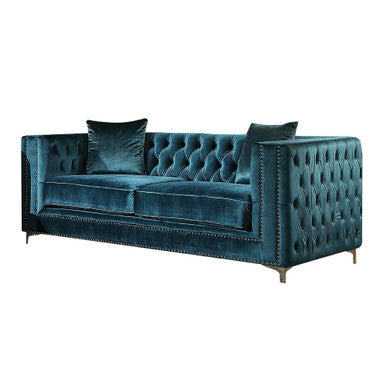ACME 52791 Gillian Loveseat with 2 Pillows, Dark Teal Velvet ACME Furniture