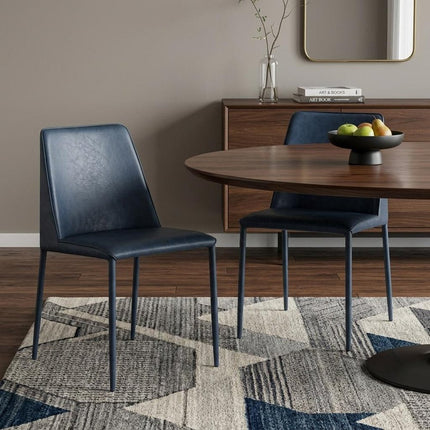 Set of Two Blue Faux Leather Dining Side Chairs HomeRoots