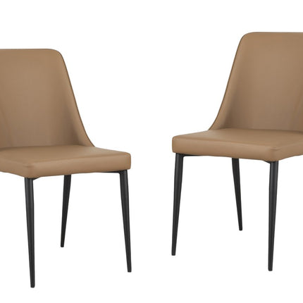 Set of Two Tan and Black Faux Leather Dining Side Chairs HomeRoots