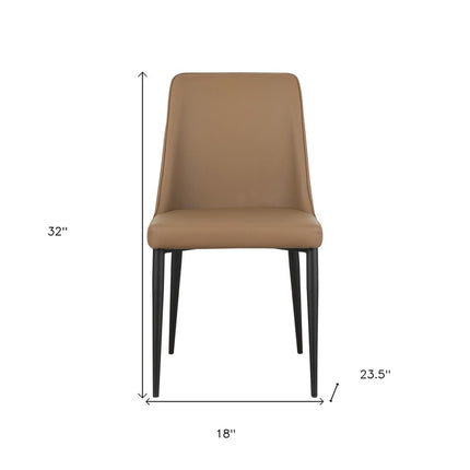 Set of Two Tan and Black Faux Leather Dining Side Chairs HomeRoots