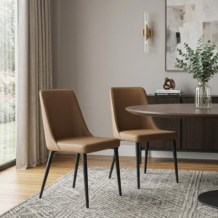 Set of Two Tan and Black Faux Leather Dining Side Chairs HomeRoots