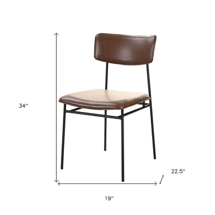 Set of Two Dark Brown and Black Leather Open Back Dining Side Chairs HomeRoots