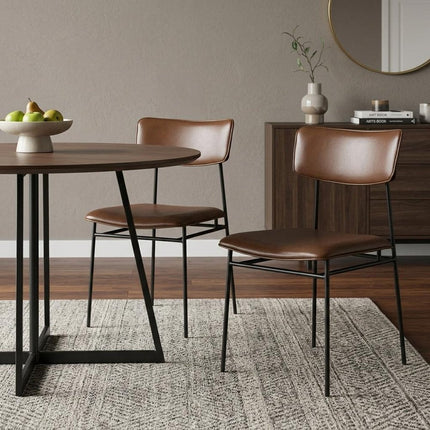 Set of Two Dark Brown and Black Leather Open Back Dining Side Chairs HomeRoots