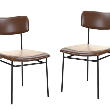 Set of Two Dark Brown and Black Leather Open Back Dining Side Chairs HomeRoots