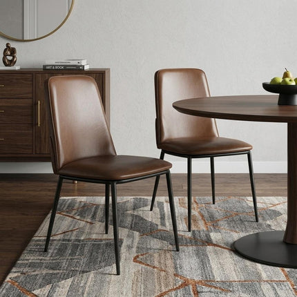 Set of Two Brown and Black Leather Dining Side Chairs HomeRoots