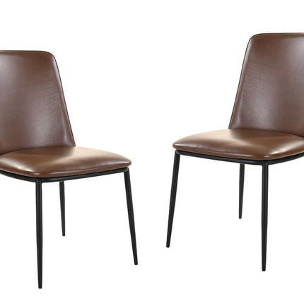 Set of Two Brown and Black Leather Dining Side Chairs HomeRoots