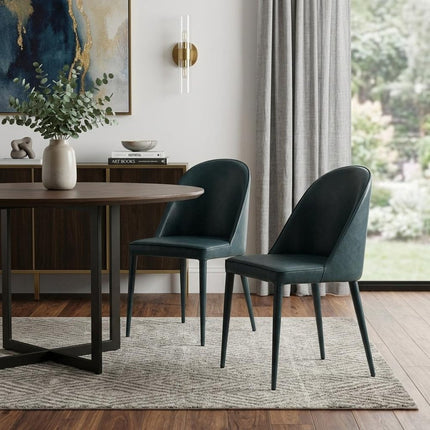Set of Two Blue Faux Leather Dining Side Chairs HomeRoots