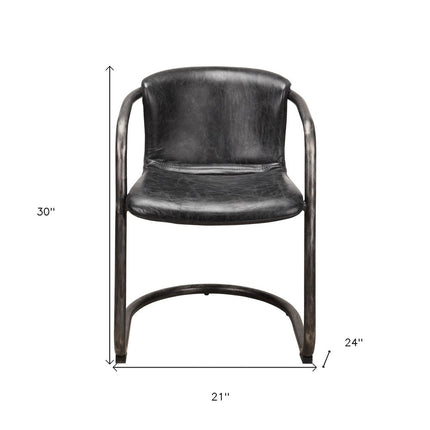 Set of Two Onyx and Silver Leather Dining Arm Chairs HomeRoots