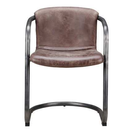 Set of Two Brown and Silver Leather Dining Arm Chairs HomeRoots