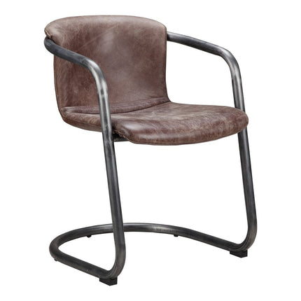 Set of Two Brown and Silver Leather Dining Arm Chairs HomeRoots