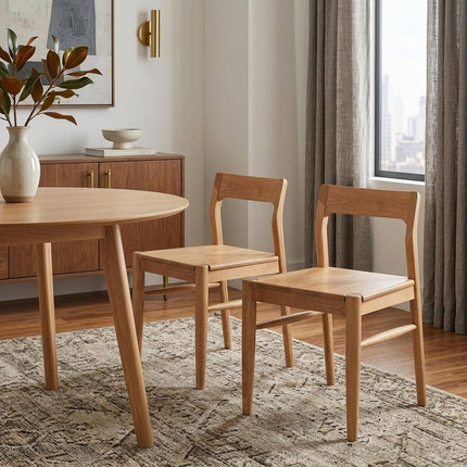 Set of Two Natural Solid Wood Open Back Dining Side Chairs HomeRoots