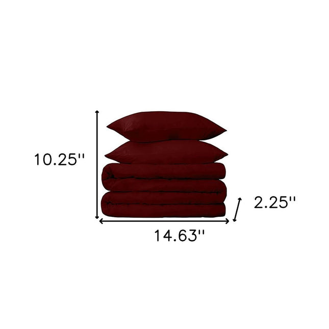 Burgundy Twin Cotton Blend 650 Thread Count Washable Duvet Cover Set HomeRoots