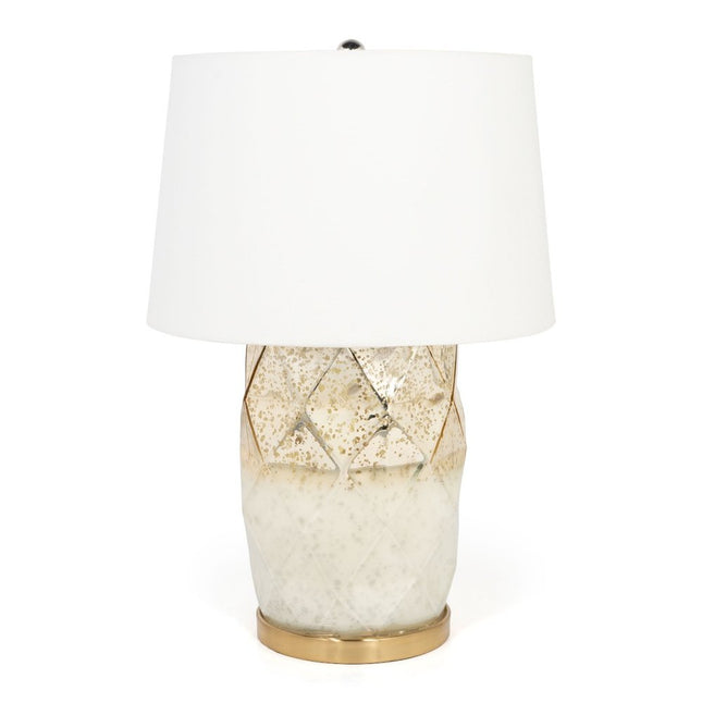 22" White and Gold Mercury Glass Table Lamp With White Cone Shade HomeRoots