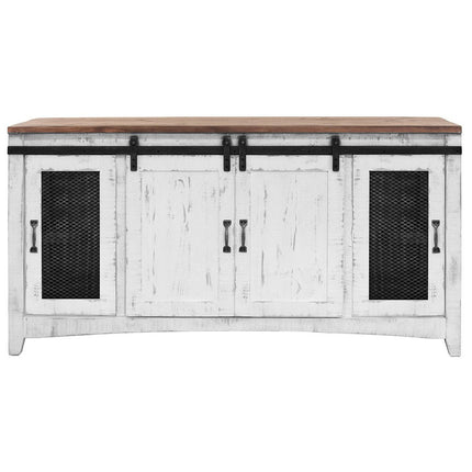 68" White Solid Wood Cabinet Enclosed Storage Distressed TV Stand HomeRoots