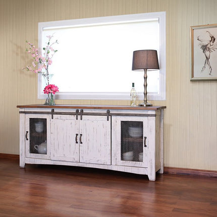 79" White Solid Wood Cabinet Enclosed Storage Distressed TV Stand HomeRoots