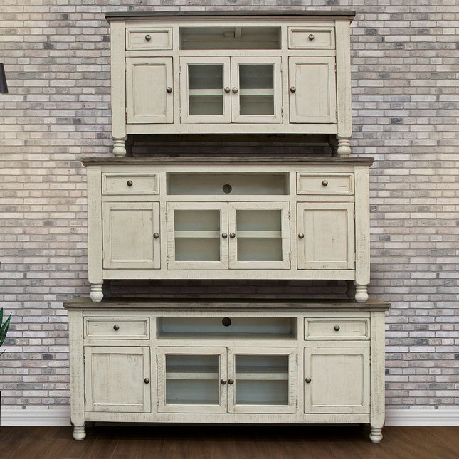 70" Ivory Solid Wood Enclosed Storage Distressed TV Stand HomeRoots