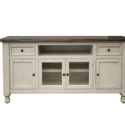 79" Ivory Solid Wood Open shelving Distressed TV Stand HomeRoots