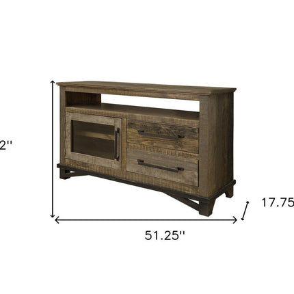 51" Brown Solid Wood Cabinet Enclosed Storage Distressed TV Stand HomeRoots