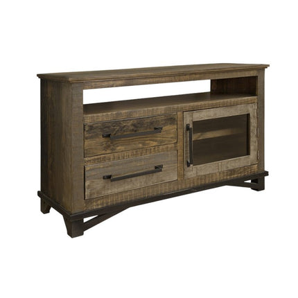 51" Brown Solid Wood Cabinet Enclosed Storage Distressed TV Stand HomeRoots
