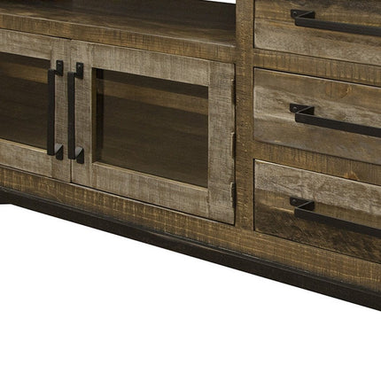61" Brown Solid Wood Cabinet Enclosed Storage Distressed TV Stand HomeRoots