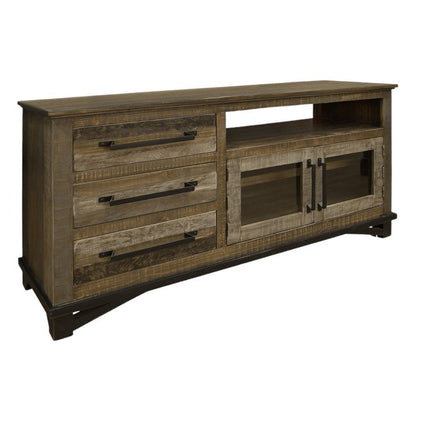 61" Brown Solid Wood Cabinet Enclosed Storage Distressed TV Stand HomeRoots