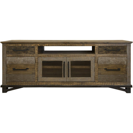 76" Brown Solid Wood Cabinet Enclosed Storage Distressed TV Stand HomeRoots